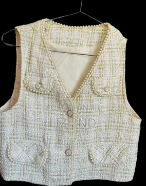 Ladies Chanel Style Tweed Vest With Pearl Trim / Crop Waistcoat Top