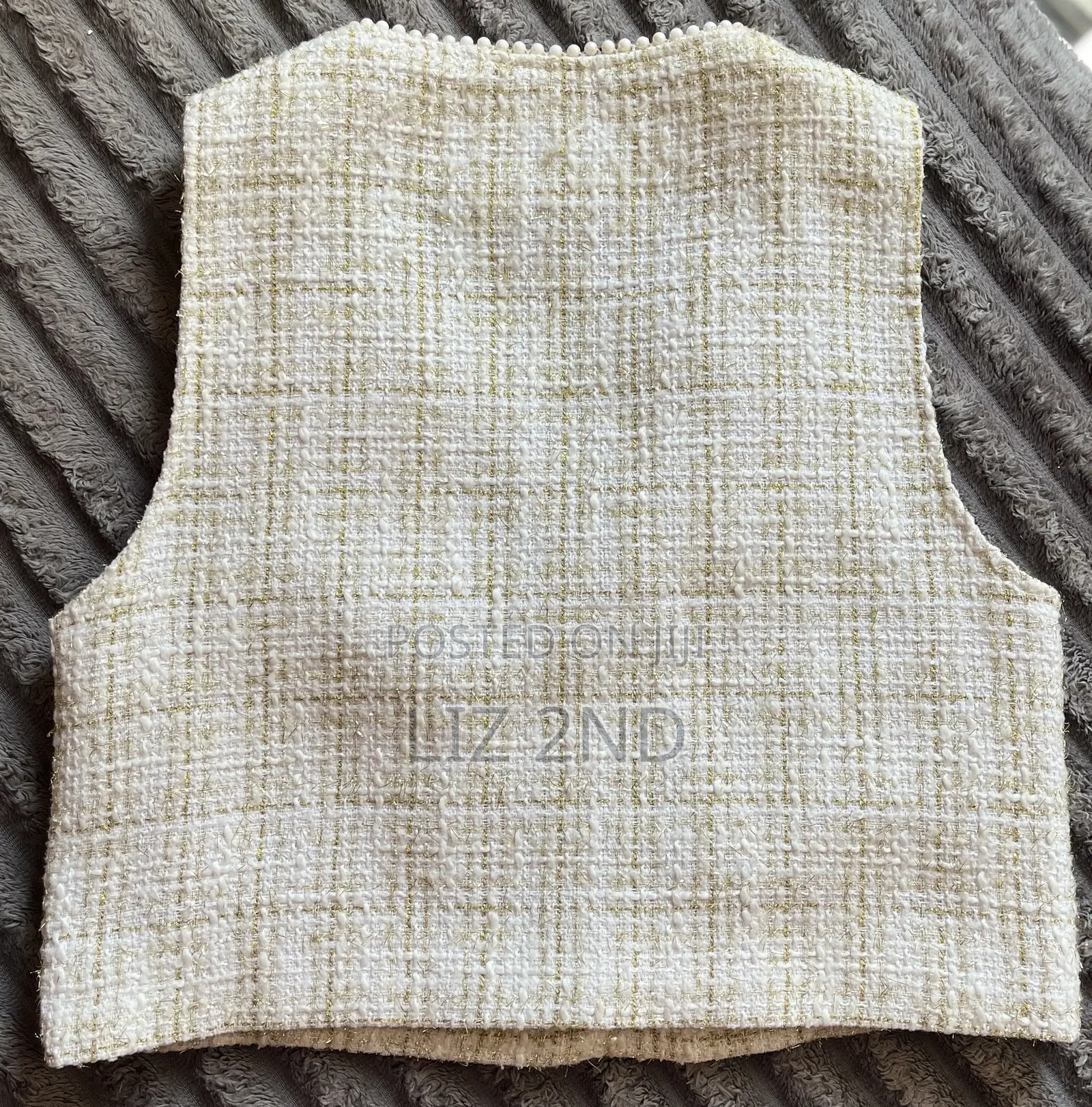 Ladies Chanel Style Tweed Vest With Pearl Trim / Crop Waistcoat Top