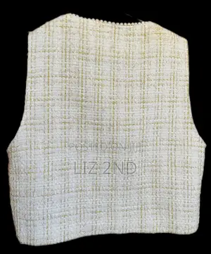 Ladies Chanel Style Tweed Vest With Pearl Trim / Crop Waistcoat Top