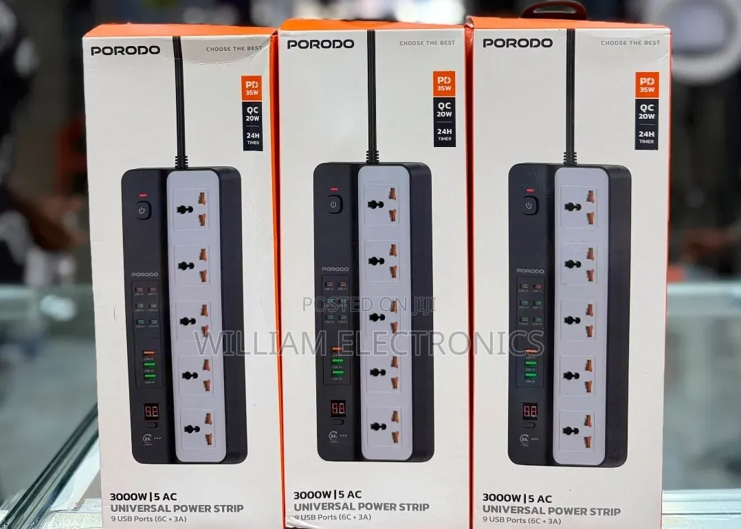 Porodo 3000w 5AC Universal Power Strip With 9 USB Ports