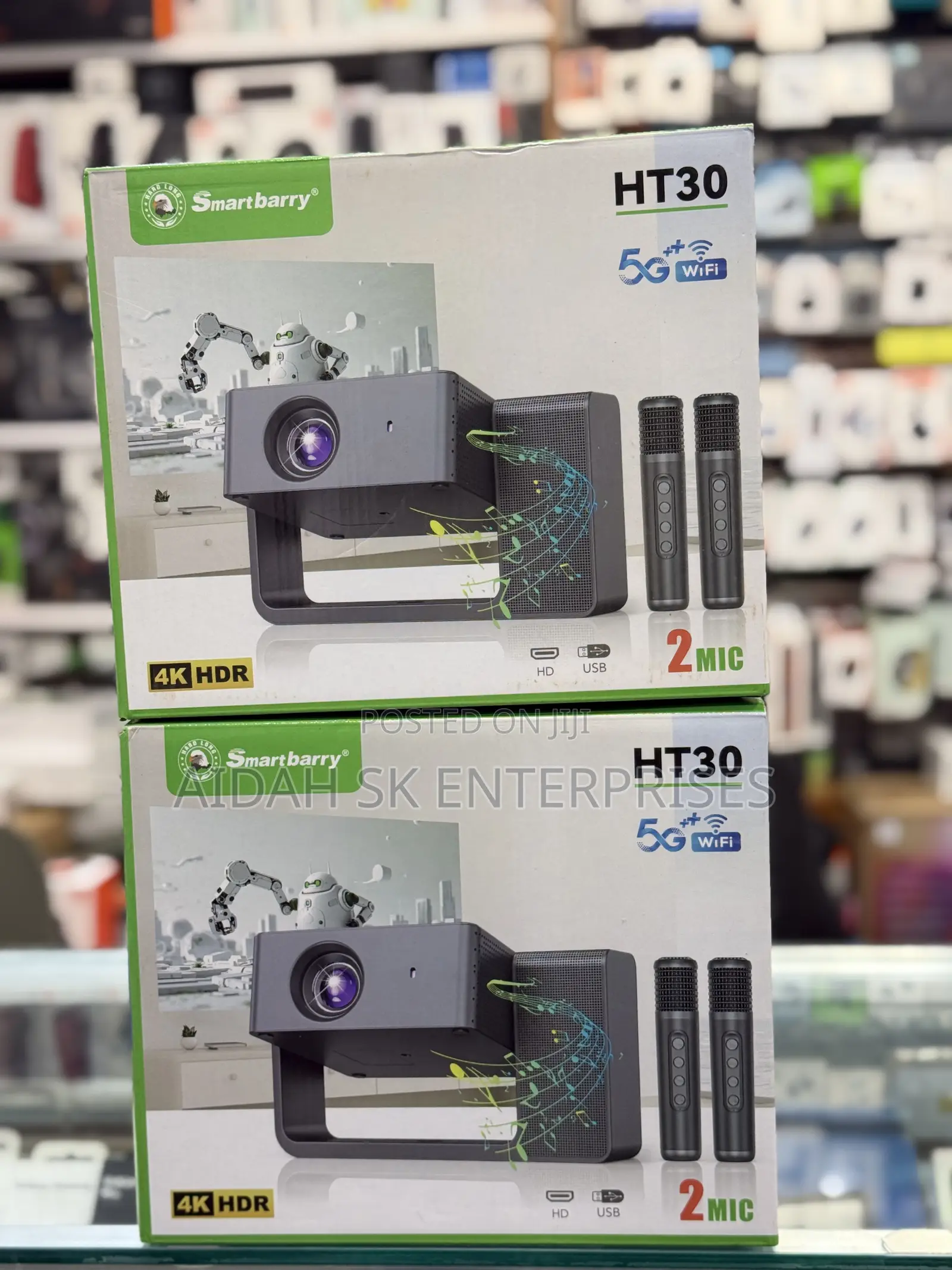 Smartbarry HT30 HDR Smart Projector With Dual Wireless Microphones