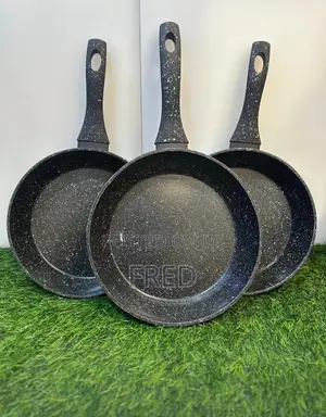 Non-Stick Frying Pans With Black Granite-Effect Speckled Finish.