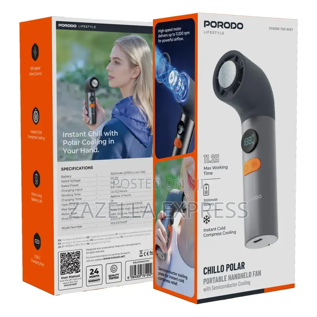 Porodo Chillo Polar Portable Handheld Fan / Semiconductor Cooling Fan