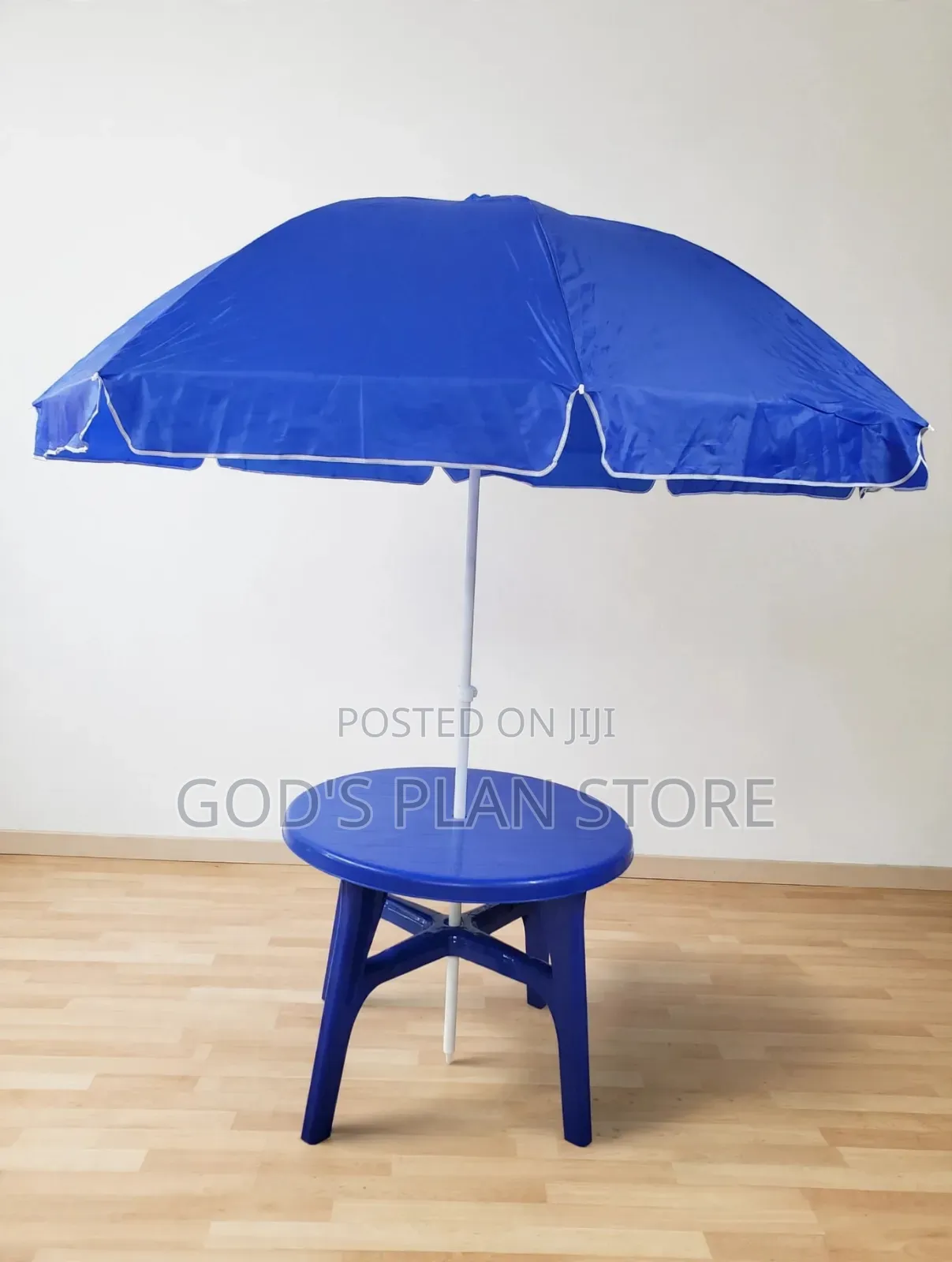 Outdoor Blue Business Table and Umbrella Plastic Table and Umbrella