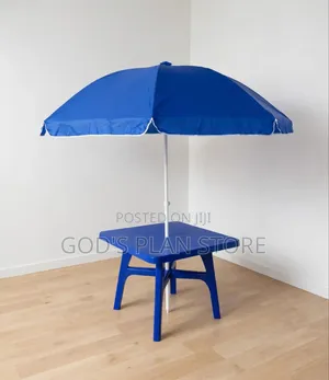 Outdoor Blue Business Table and Umbrella Plastic Table and Umbrella