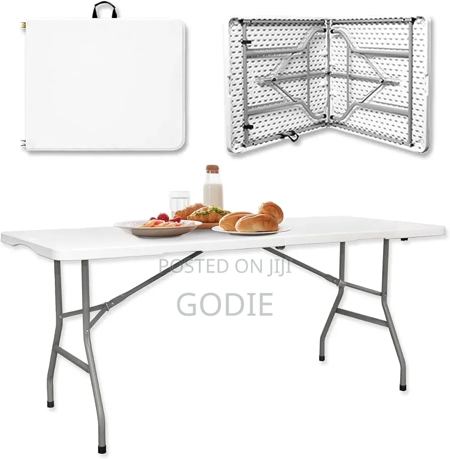 6-Foot Heavy-Duty Plastic Folding Trestle Table.