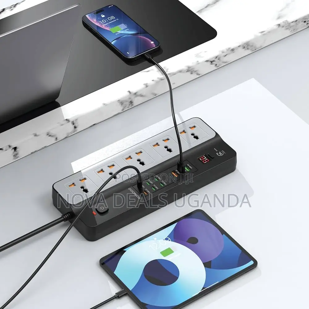 Porodo 5 AC Universal Power Strip 3000W, 9 USB PD35W, QC20W 24H Timer