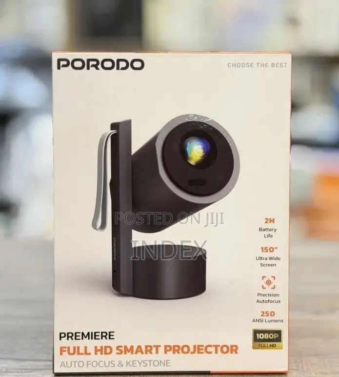 Porodo Premiere Rechargedable Android Smart Projector, 250 ANSI Lumens