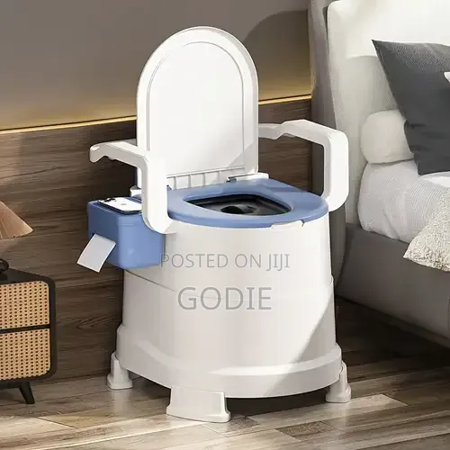 Portable Toilet Chair Features a Built-in Tissue Holder and Armrests.