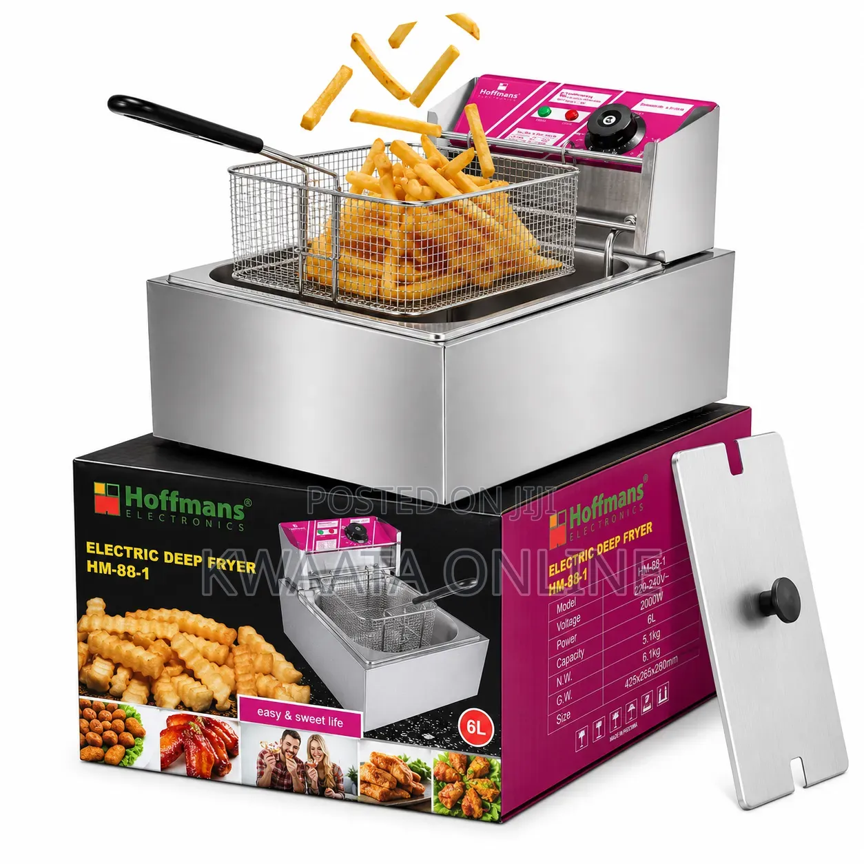 Hoffmans 6L Electric Deep Fryer Commercial With Basket Lid, 2000w