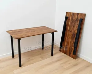 Wooden Foldable Dining Table With Black Strong Metal Legs