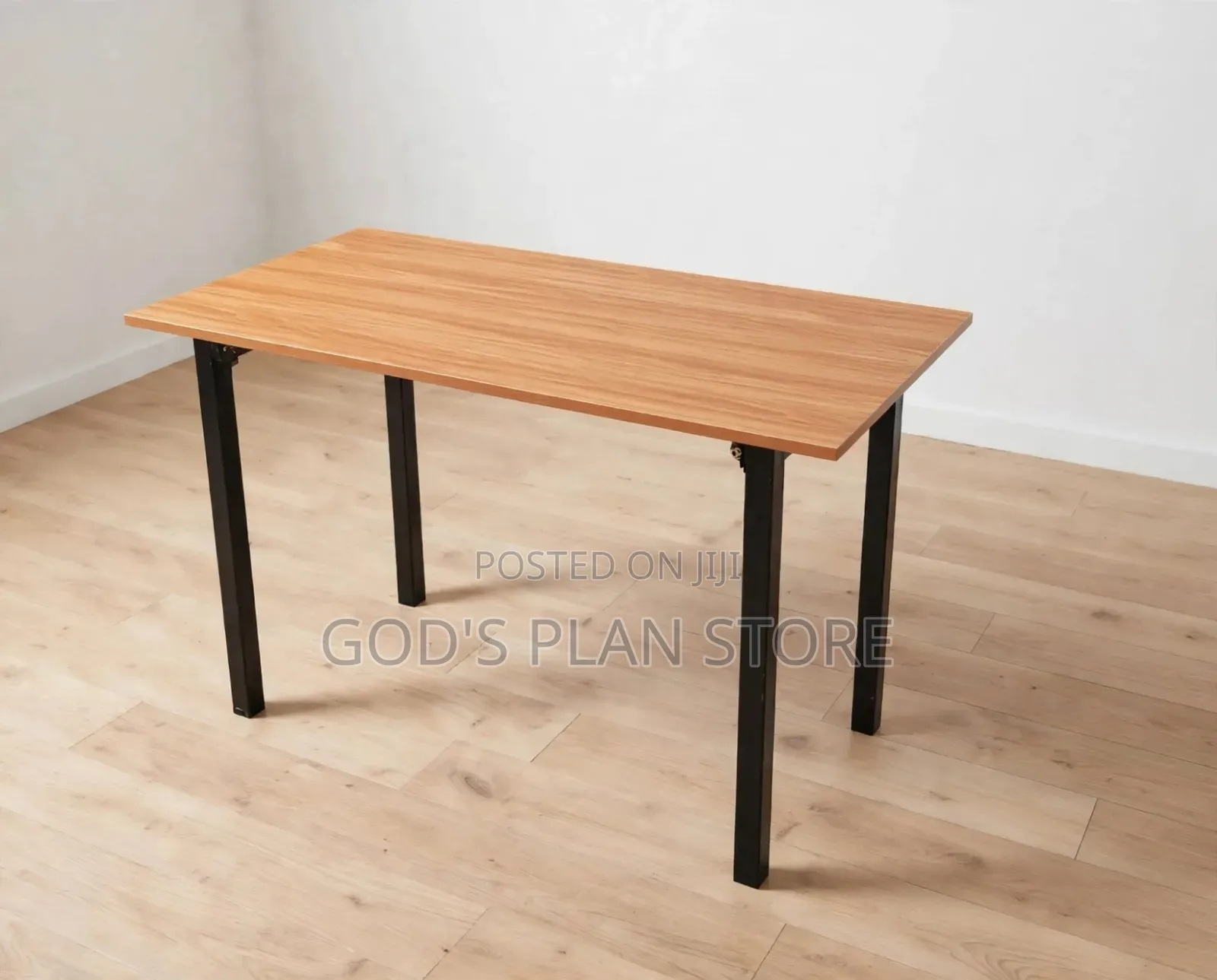 Wooden Foldable Dining Table With Black Strong Metal Legs