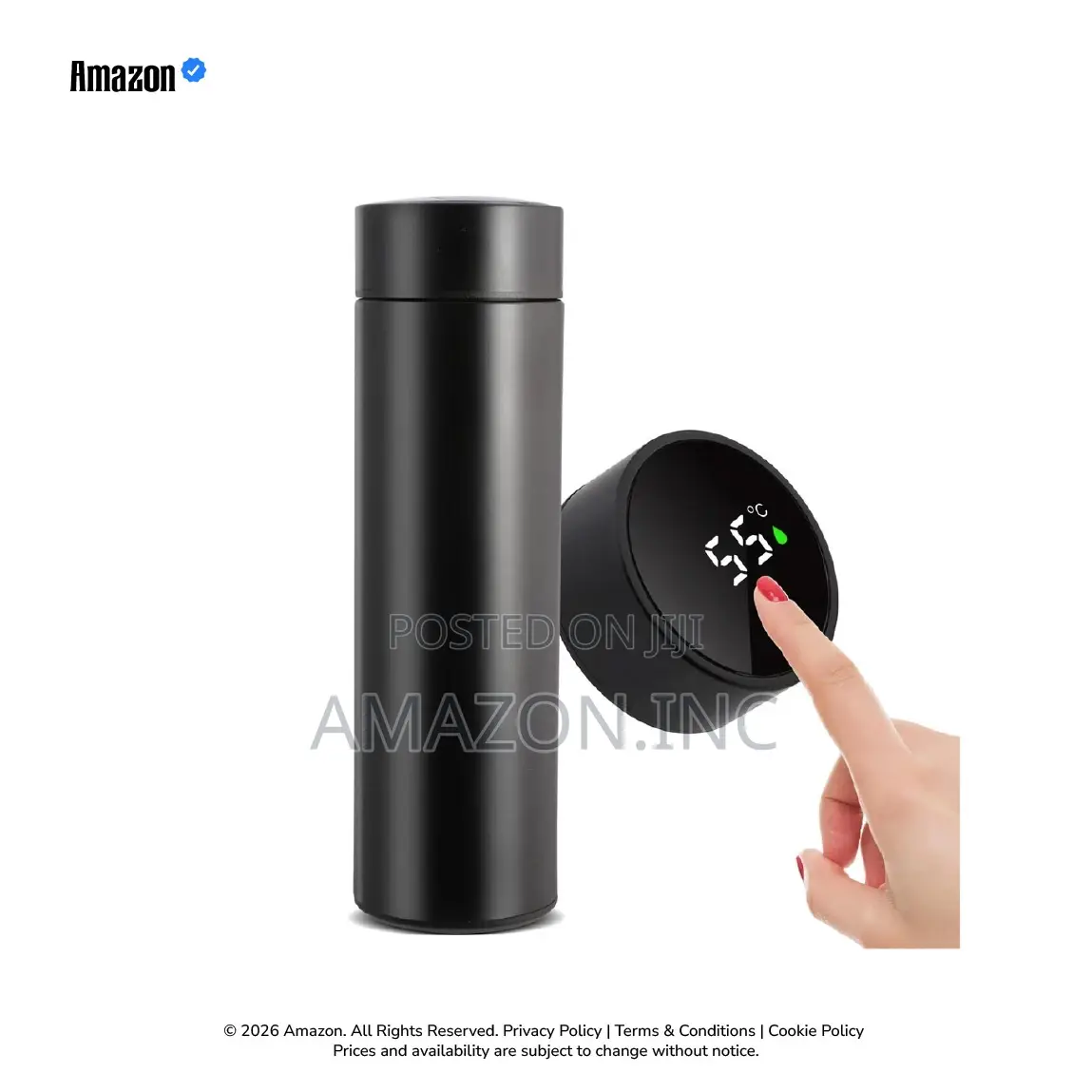 Thermal Water Bottle LED Temperature Display, Black | Smart LED