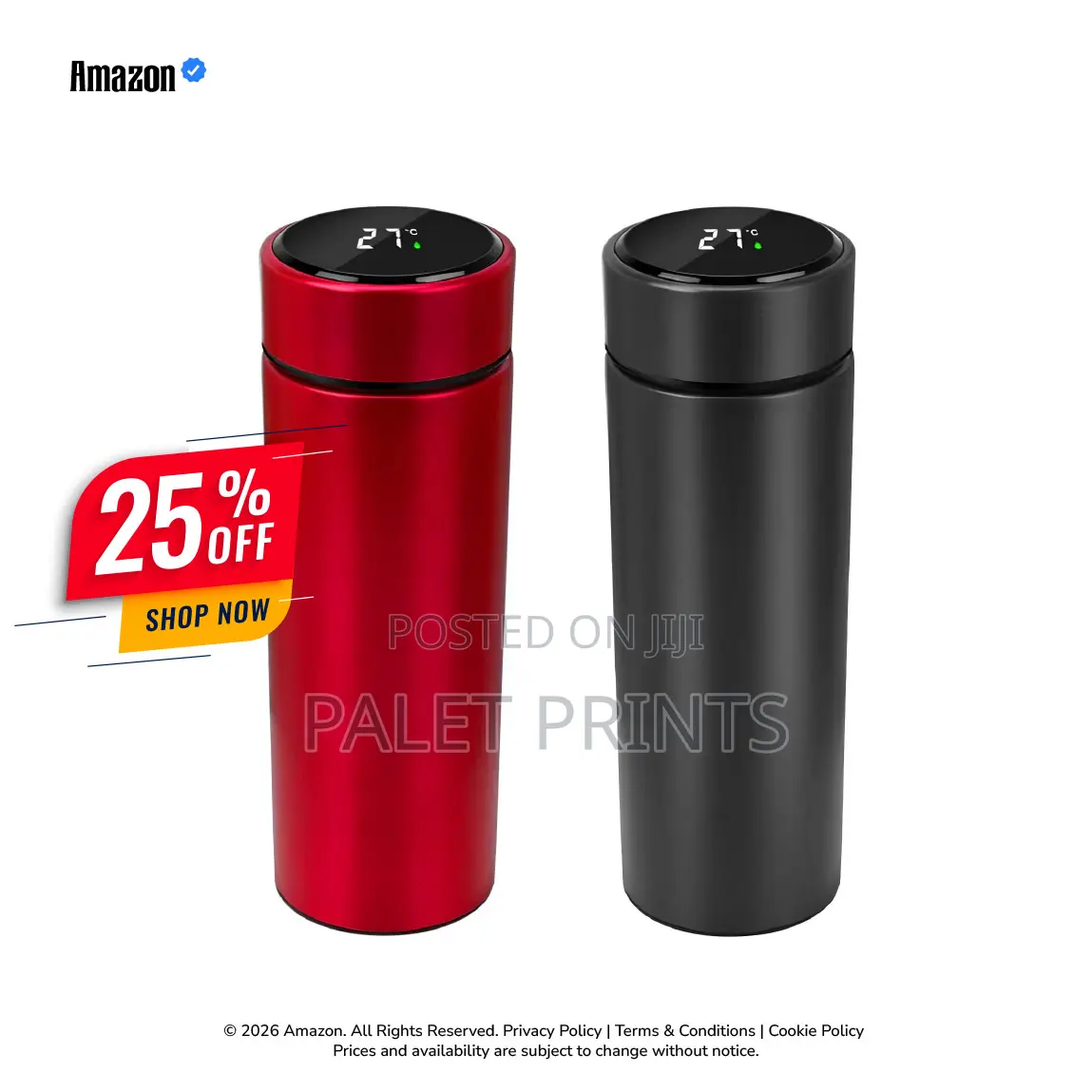 Thermal Water Bottle LED Temperature Display, Black | Smart LED
