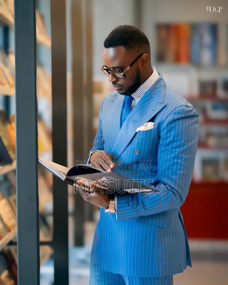 Luxury Royal Blue Double-Breasted Pinstripe Suit | Bespoke Men’s Suit