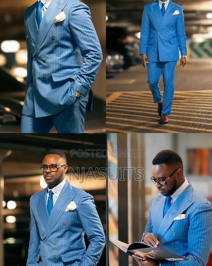 Luxury Royal Blue Double-Breasted Pinstripe Suit | Bespoke Men’s Suit