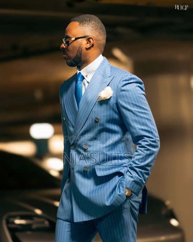 Luxury Royal Blue Double-Breasted Pinstripe Suit | Bespoke Men’s Suit
