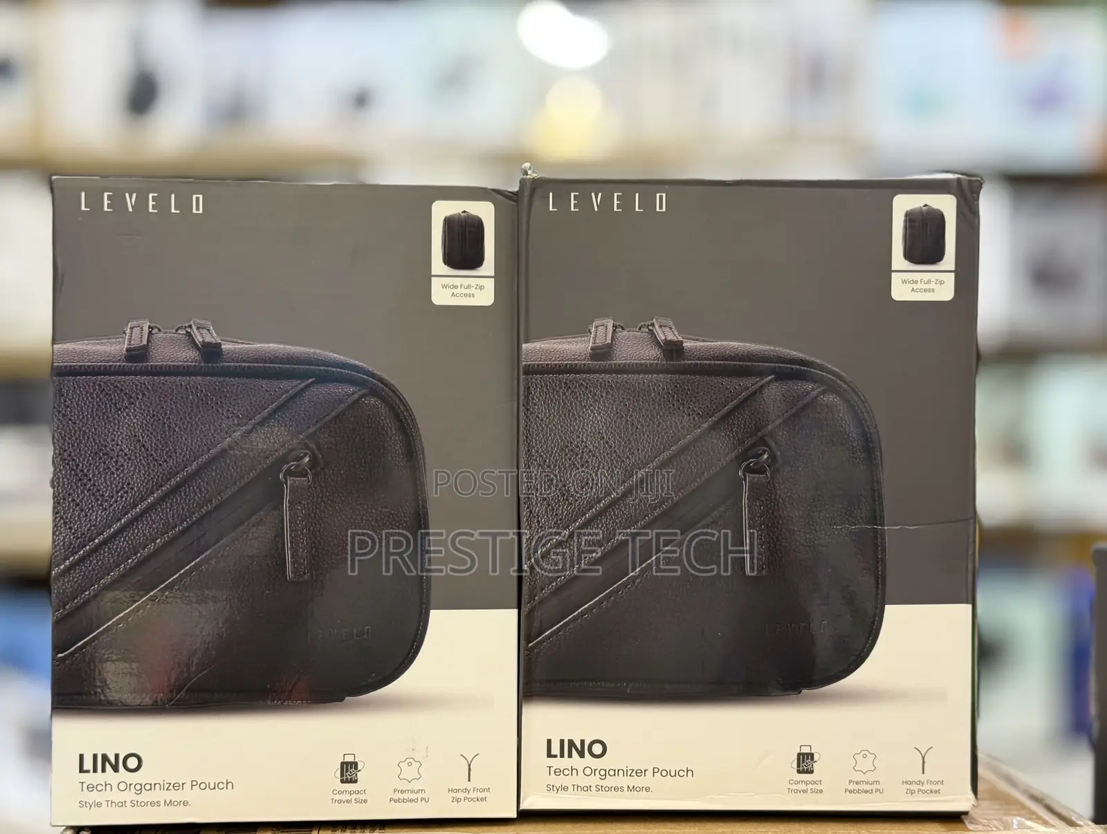 Levelo Lino Tech Organizer Pouch, Wide Full Zip Access, Compact