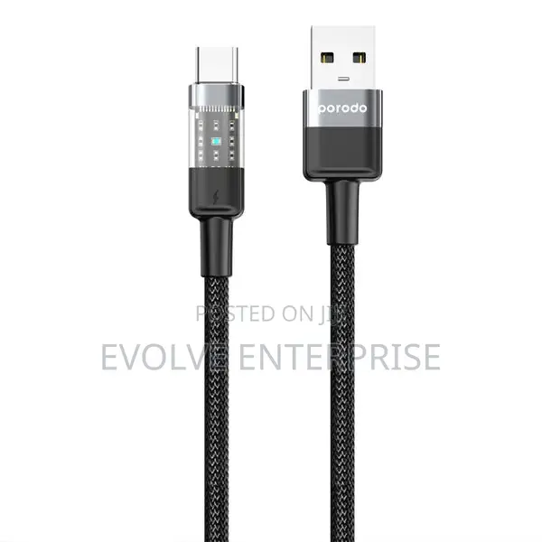 Porodo Braided PD USB-A to USB-C Fast Charging, 1.2M Transparent Head