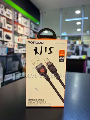 Porodo Braided PD USB-A to USB-C Fast Charging, 1.2M Transparent Head