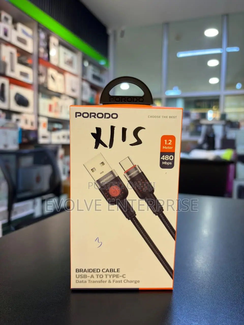 Porodo Braided PD USB-A to USB-C Fast Charging, 1.2M Transparent Head