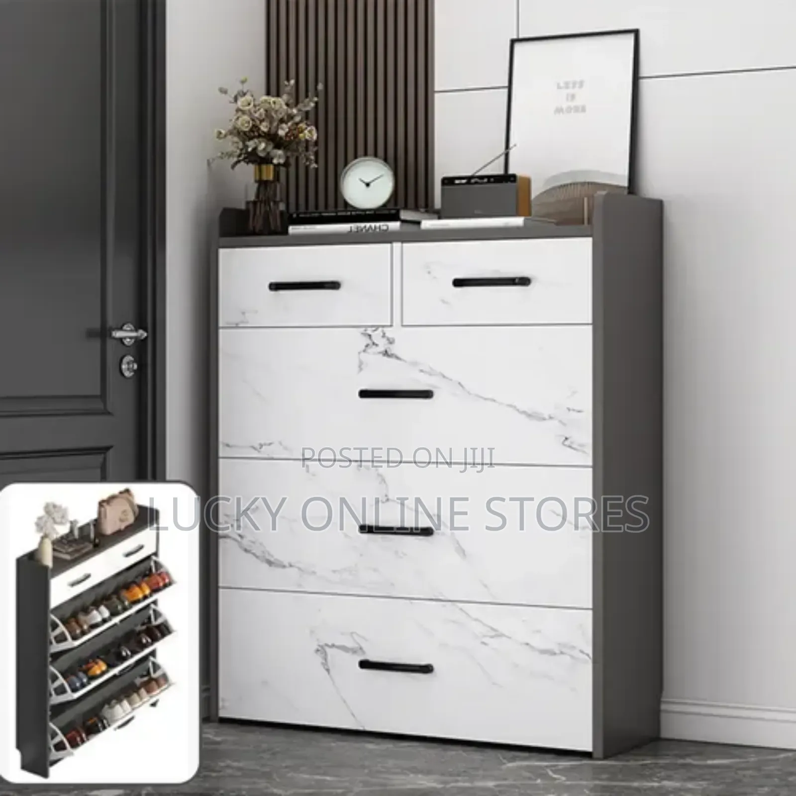 Modern Marble Color 4 Tier Shoe Cabinet