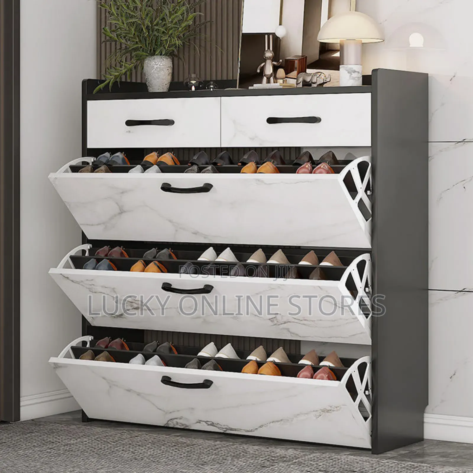Modern Marble Color 4 Tier Shoe Cabinet