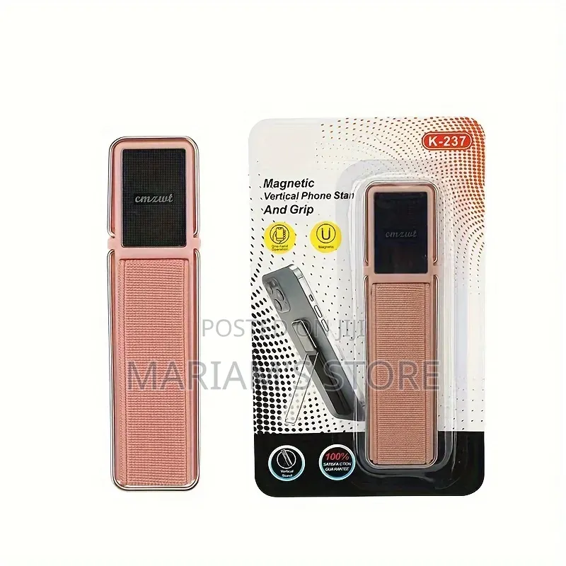 Magnetic Vertical Phone Stand and Grip for Back-of-Phone Attachment.