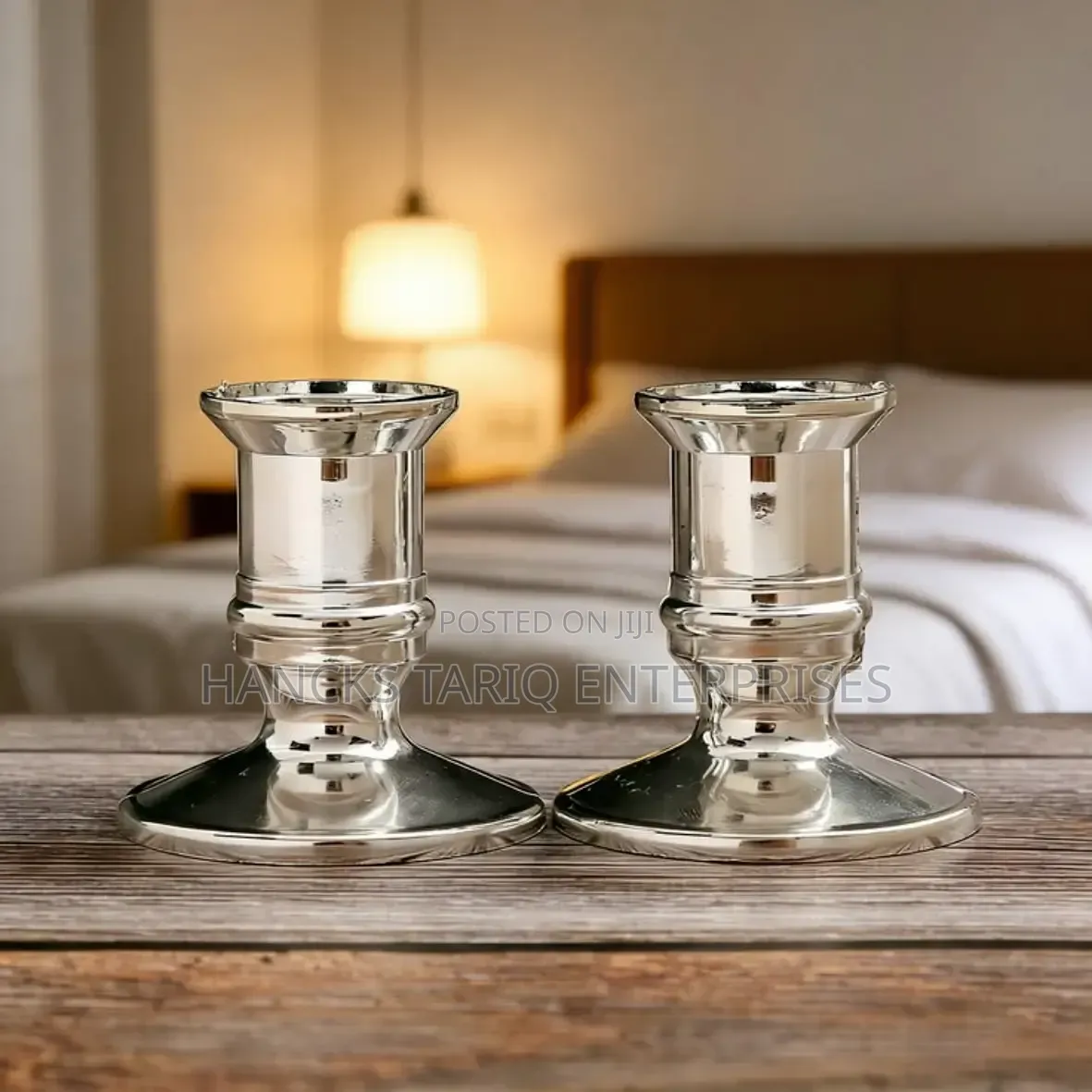 12 PCS Silver-Plated / Metallic Pillar Candle Holders.