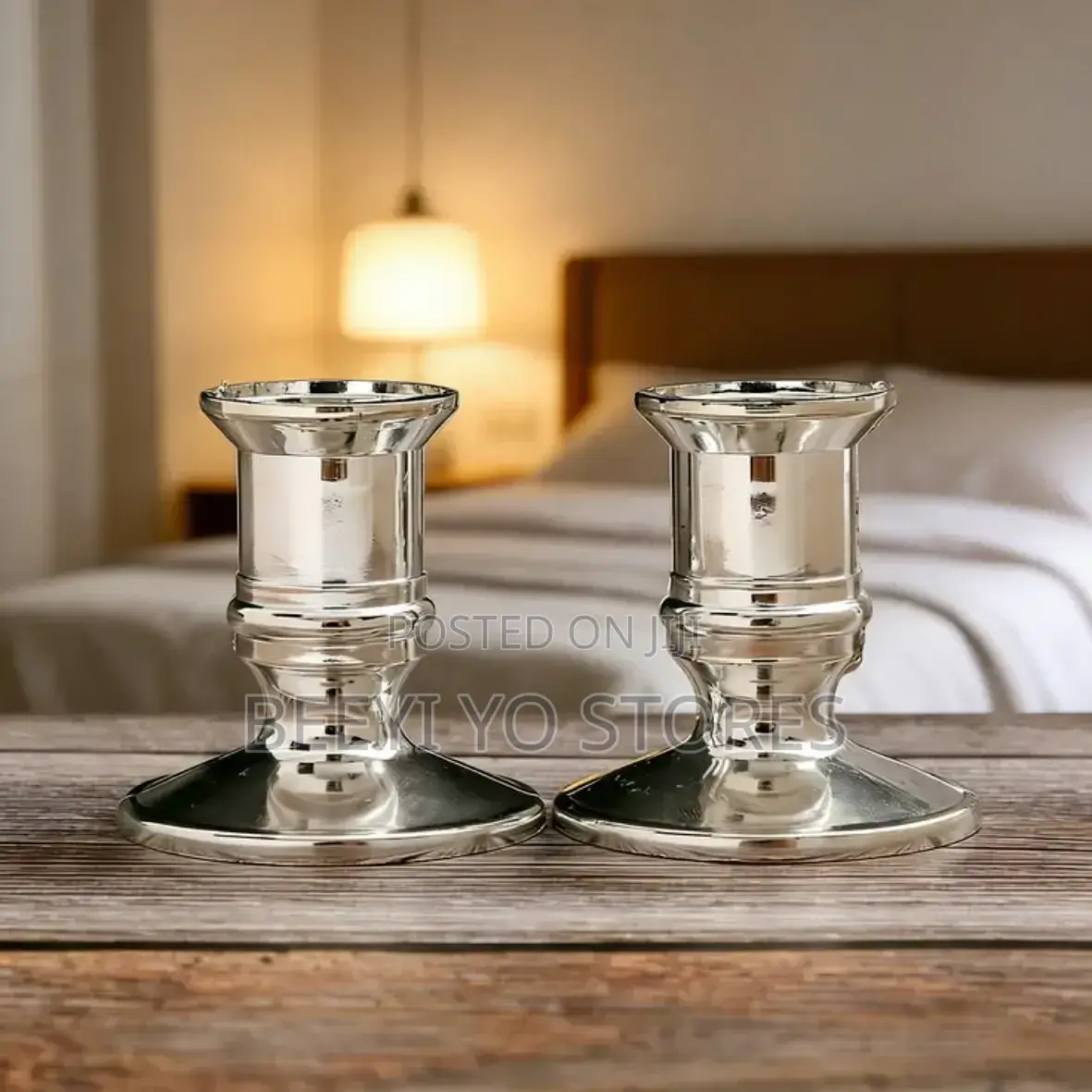 12 PCS Silver-Plated / Metallic Pillar Candle Holders.