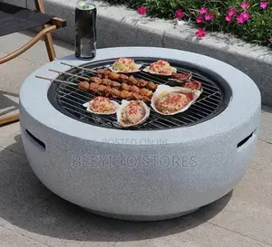 Round Magnesium Oxide (MgO) Faux-Concrete Outdoor Fire Pit and BBQ.