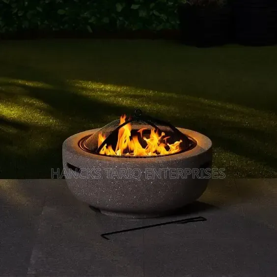Round Magnesium Oxide (MgO) Faux-Concrete Outdoor Fire Pit and BBQ.