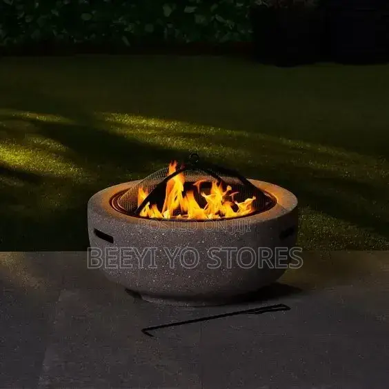 Round Magnesium Oxide (MgO) Faux-Concrete Outdoor Fire Pit and BBQ.