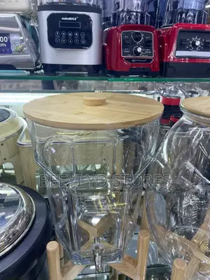 Glass Beverage Dispenser With Wooden Lid and Stand.