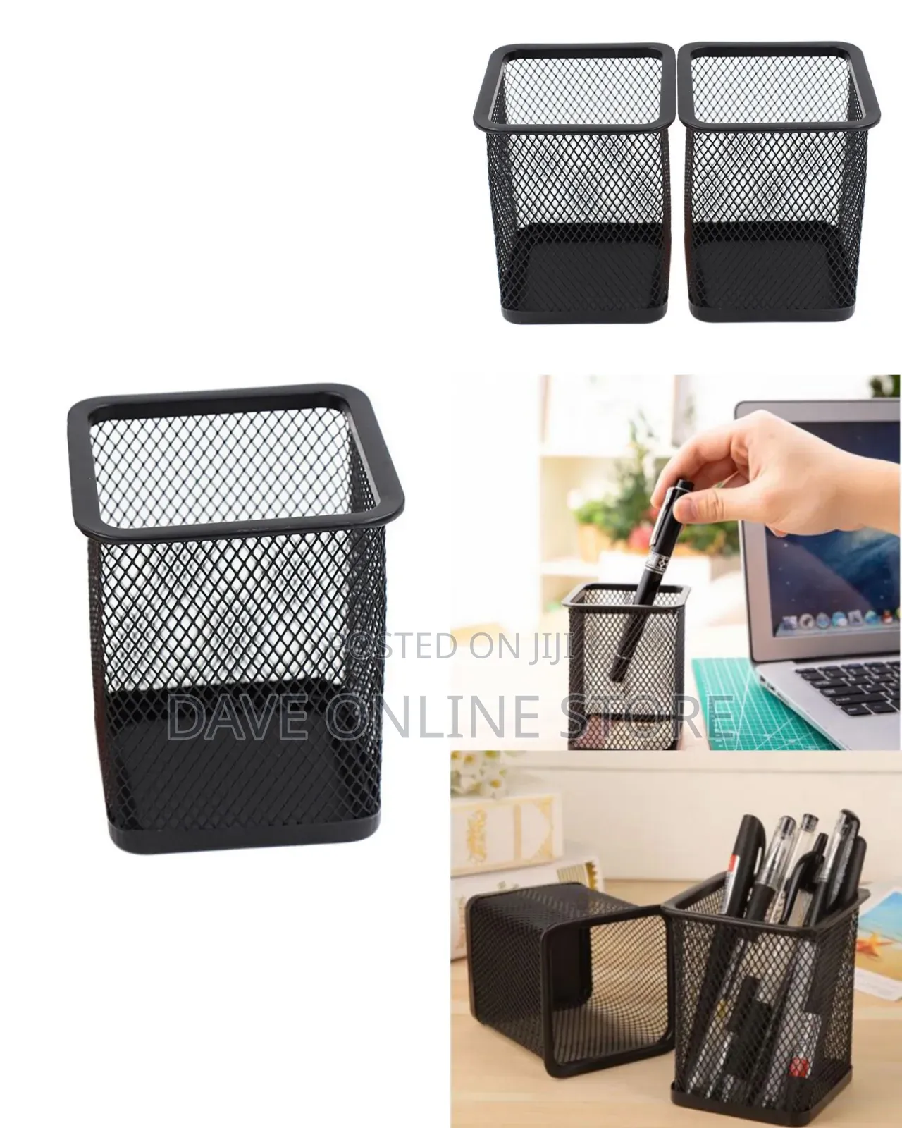 Metal Pen Pot Square Mesh Pencil Holder Container Organizer