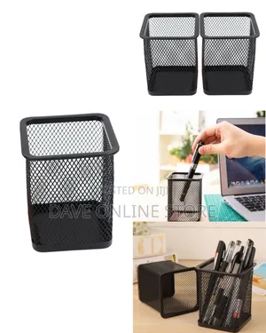 Metal Pen Pot Square Mesh Pencil Holder Container Organizer
