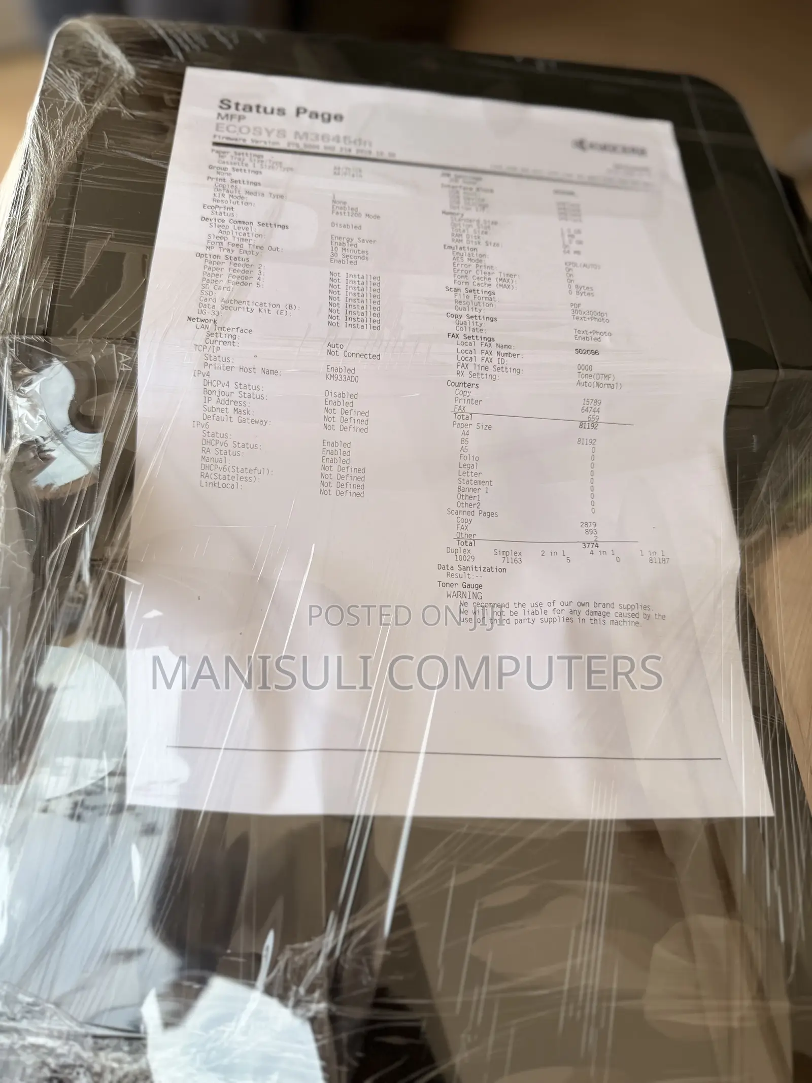 Kyocera Ecosys M3645dn Printer Uk Used Wart 6 Months