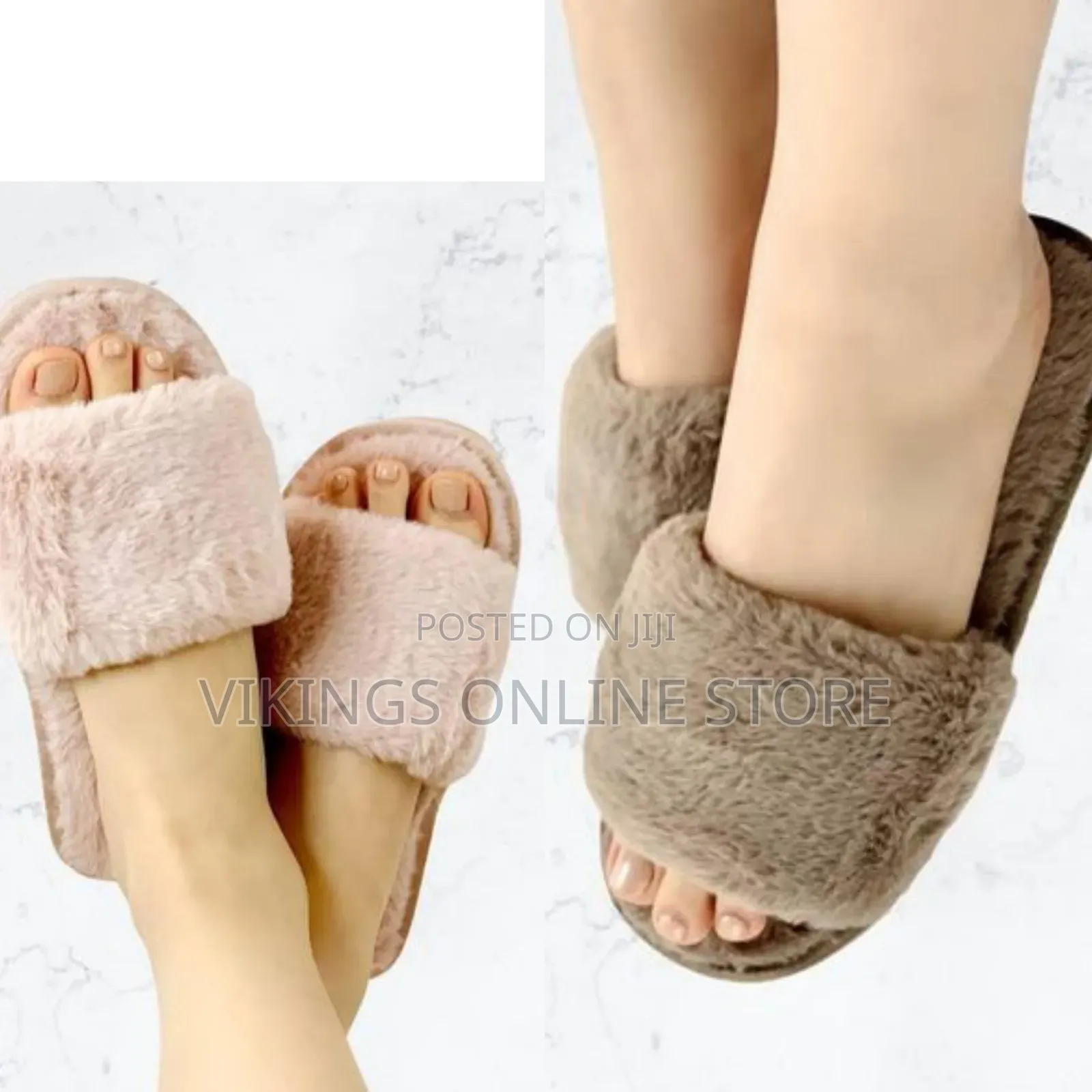 7-8 Open Toe Slides Warm Soft Fuzzy Fluffy Soft Lightweight Fur