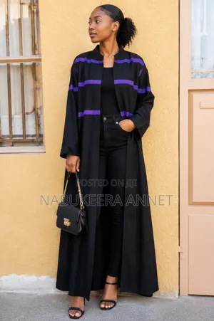  Elegant Black Abaya With Purple Stripes