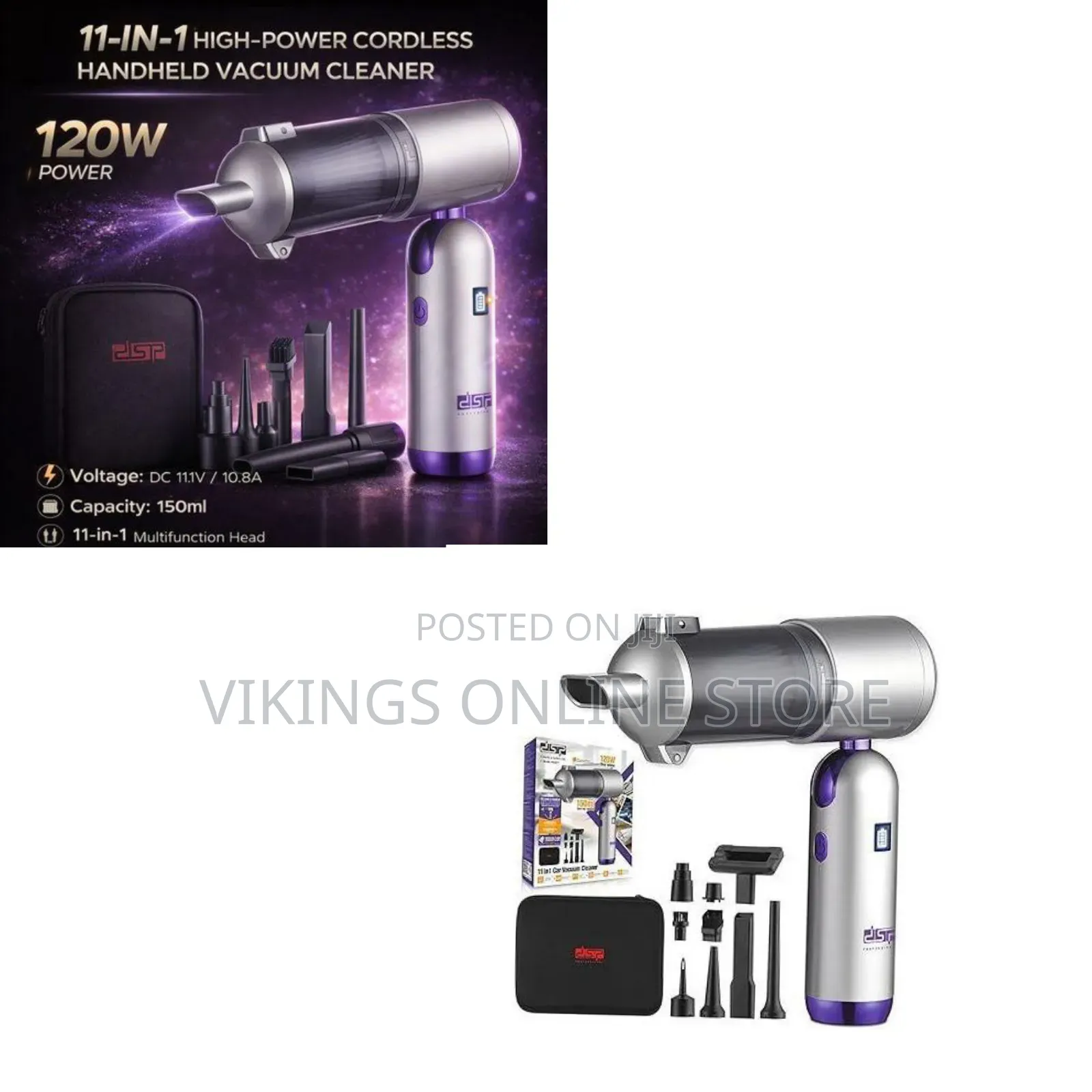 DSP 11-in-1 Handheld Car Vacuum Cleaner, 120W High Power Cordless