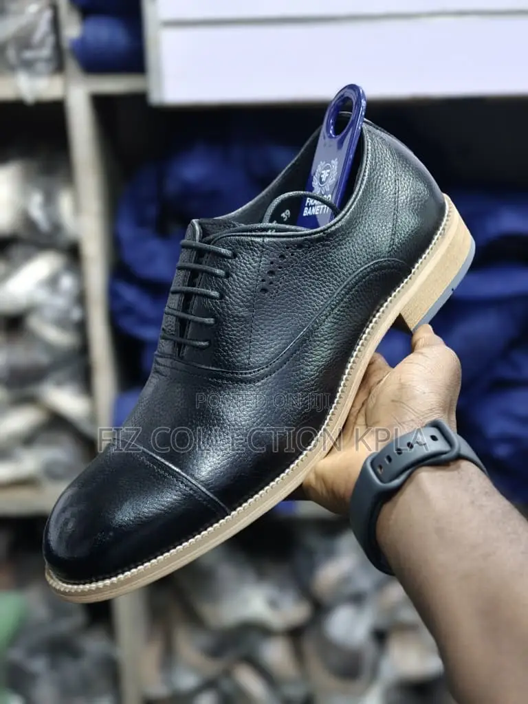 Franco Banetti Original Black Leather Cap Toe Oxford Shoes