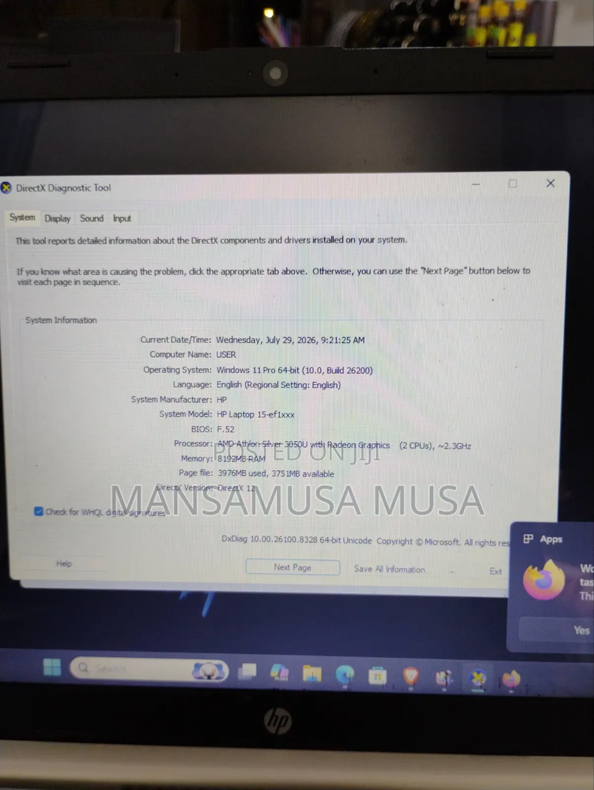 Laptop HP 15 8GB AMD SSD 128GB