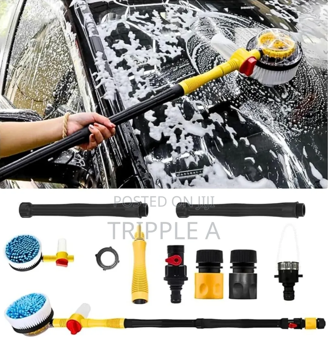 Car Washer Scrabbing With Water Pipe and Soap Dispenser