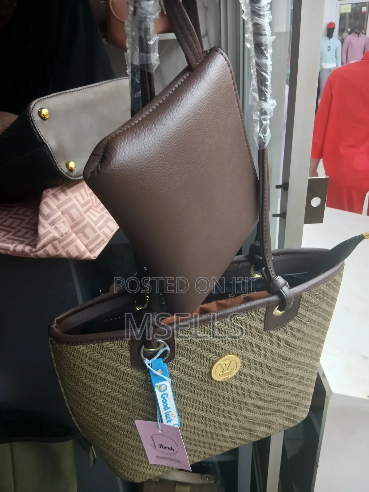 Woven Textured Khaki Green Tote Bag