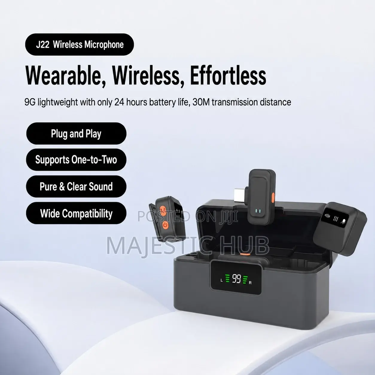 J22 Wireless Lavalier Mic, AI Noise Cancel, Type-C Lightning