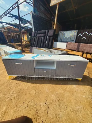 Flat Gray TV Stands With Marble.