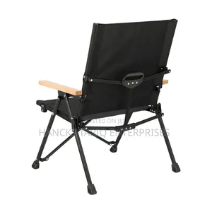 Portable Folding Camping Chair With Wooden Armrests.