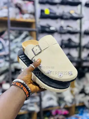 Cream-Colored Studded Mule Clog