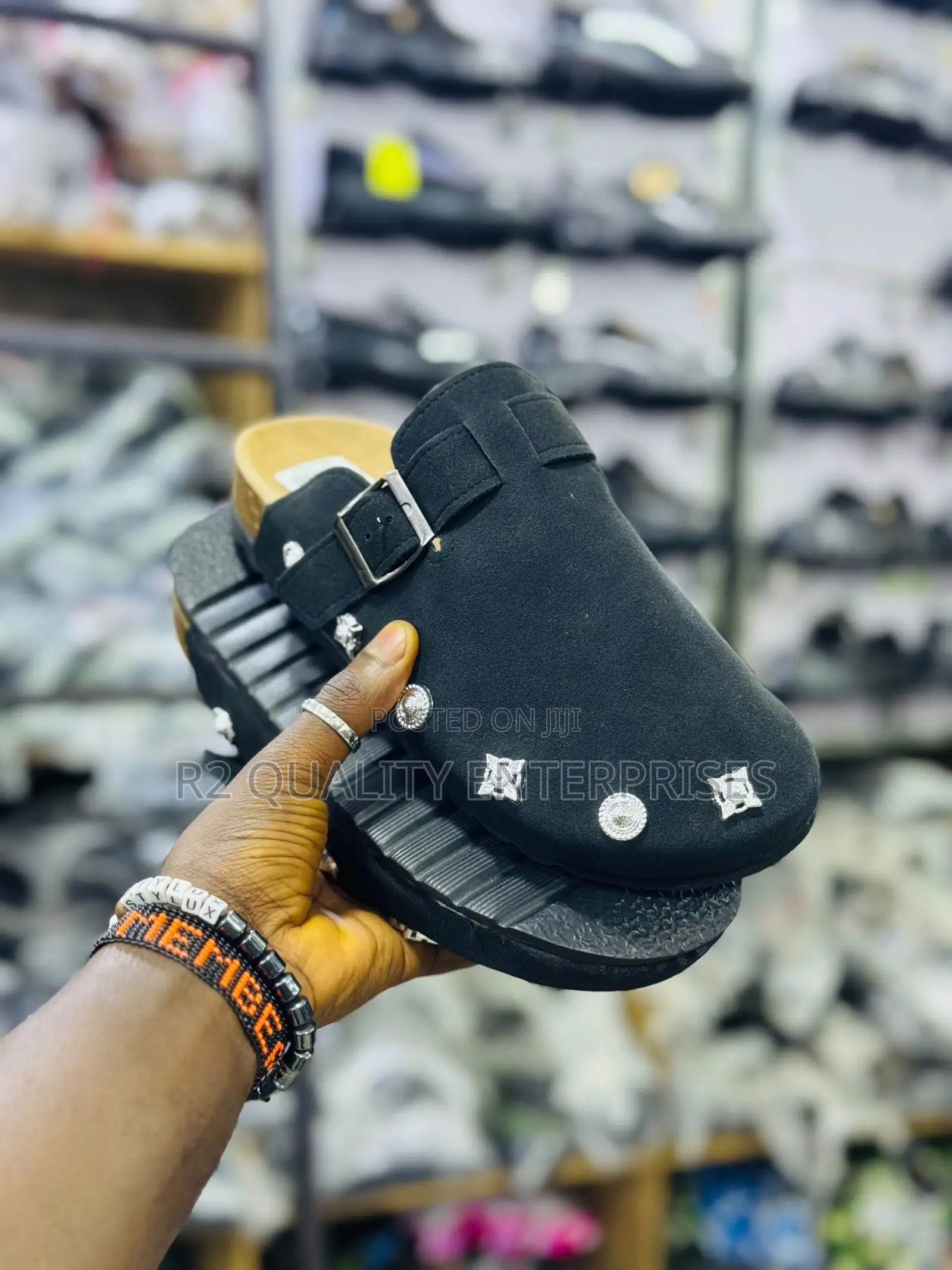Cream-Colored Studded Mule Clog