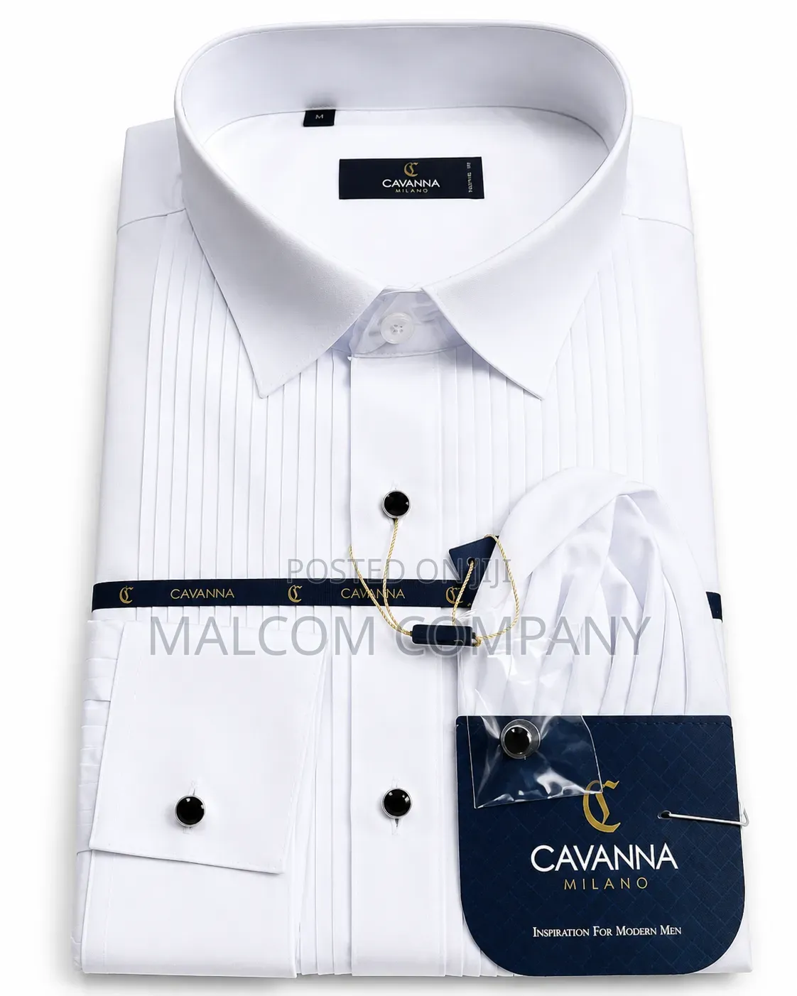 Cavanna Milano White Pleated Tuxedo Dress Shirt for Lawyers.